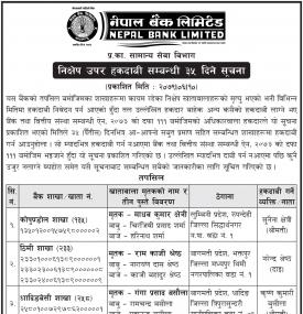 निक्षेपउपर हकदावी गर्ने सम्बन्धी ३५ दिने सूचना