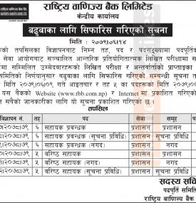 बढुवाको लागि सिफारिस गरिएकोबारे राष्ट्रिय वाणिज्य बैंकको सूचना