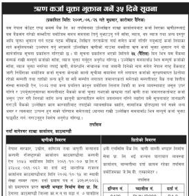 ऋण कर्जा चुक्ता भुक्तान गर्ने ३५ दिने सूचना