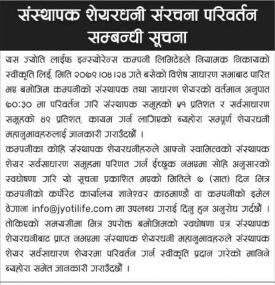 संस्थापक शेयरधनी संरचना परिवर्तन सम्बन्धी सूचना