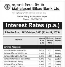 नयाँ ब्याजदर परिवर्तनको सूचना