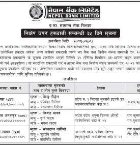 निक्षेप उपर हकदावी सम्बन्धी सूचना