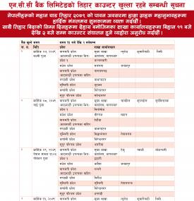 एन.सी.सी. बैंकको तिहार काउण्टर खुल्ला रहने सम्बन्धी सूचना