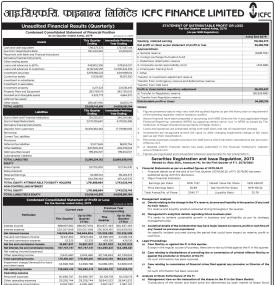 आईसीएफसी फाइनान्सको खुद नाफा ३ करोड ३४ लाख ५८ हजार रुपैयाँ  - Q1 Report -