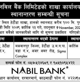 बैंकको शाखा स्थानान्तरणबारे सूचना