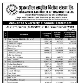 Shrijanshil Laghubitta has posted a net profit of Rs 10.84 million during its 1st quarter.