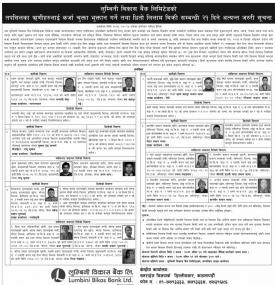 लुम्बिनी विकास बैंकका ऋणीहरुलाई कर्जा चुक्ता भुक्तान गर्ने तथा धिता लिलाम बिक्रीको सूचना