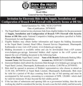 Invitation for Electronic Bids for the Supply, Installation and Configuration of Branch VPN Firewall