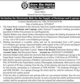 Invitation for Electronic Bids for Supply of Desktops and Laptops
