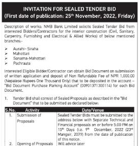 Invitation for Sealed Tender Bids
