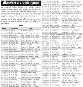 बीमालेख हराएको सूचना