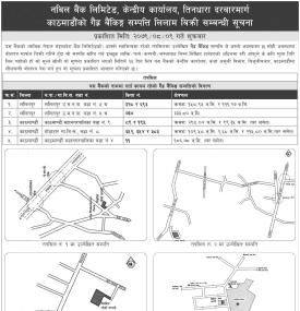 नविल बैंकको तिनधारा दरबारमार्गको गैह्र बैंकिङ्ग सम्पत्ती लिलाम बिक्रीको सूचना