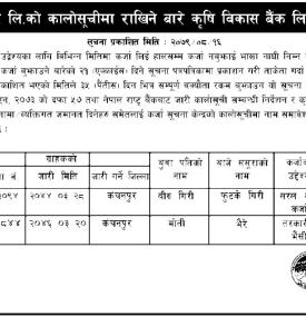 कालो सूचीमा राखिने बारेको कृषी विकास बैंकको ३५ दिने सूचना