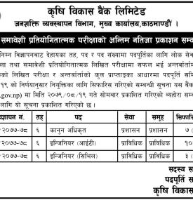 खुला तथा समावेशी प्रतियोगितात्मक परिक्षाको अन्तिम नतिजा प्रकाशन सम्बन्धी सूचना