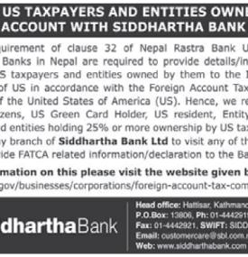 सिद्धार्थ बैंकमा खाता भएका करदाता र तिनीहरूको स्वामित्वमा रहेका संस्थाहरूलाई जरुरी सूचना
