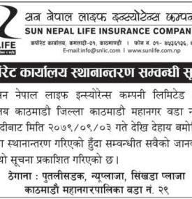 कर्पाेरेट कार्यालय स्थानान्तरण सूचना