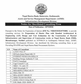 Notice for Shortlisted Consulting Firms