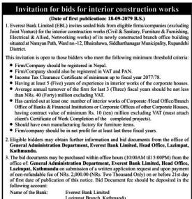 Invitation for Bids for Interior Construction Works