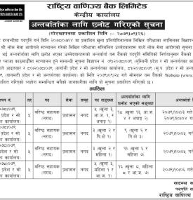 राष्ट्रिय वाणिज्य बैंकको अन्तर्वार्ताको लागि छनोट गरिएको सूचना