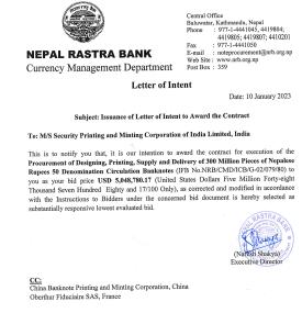 Notice Regarding Issuance of Letter of Intent to Award the Contract -