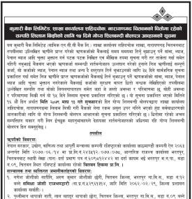 शाखा कार्यालय शहिदचोक, नारायणगढ चितवनको धितोमा रहेको सम्पत्ति लिलाम बिक्रीको लागि १५ दिने सूचना
