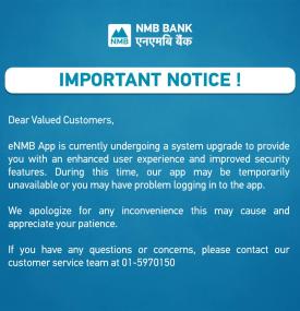 Important notice regarding system upgrade of eNMB App.