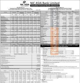 एनआईसी एशिया बैंकको खुद नाफा  ३ अर्ब २७ करोड रुपैयाँ  - Q2 Report -