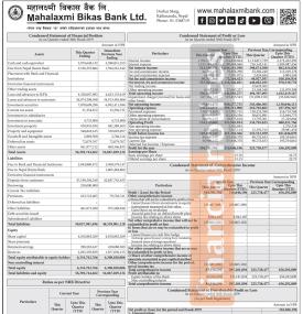 महालक्ष्मी विकास बैंकको खुद नाफा ३१ करोड ६० लाख रुपैयाँ - Q2 Report -