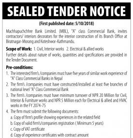 Sealed Tender Notice