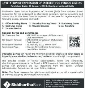 Invitation for Expression of Interest for Vendor Listing