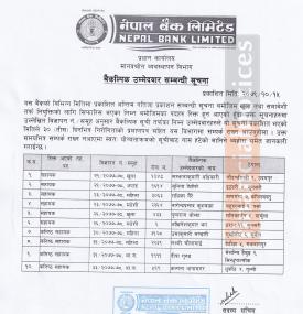 बैकल्पिक सूचीमा परेकाहरुलाई नेपाल बैंकको महत्वपूर्ण सूचना