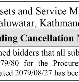 Bid Cancellation Notice for the procurement of Laptops