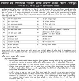 एनएबि बैंकको २१ औँ वार्षिस साधारण सभाको विवरणबारे सूचना