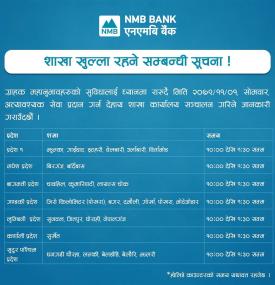 हेर्नुहोस् आज बिदाका दिन एनएमबि बैंकका शाखा कति बजेसम्म खल्ला रहन्छन् ?