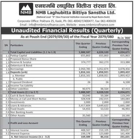 एनएनबि लघुवित्तको खुद नाफा ५० लाख ३२ हजार रुपैयाँ