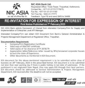 Re-Invitation for Expression of Interest