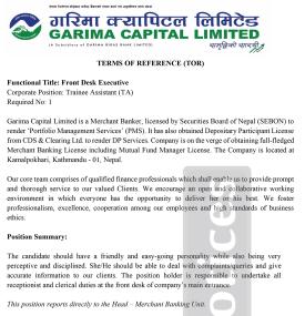 कर्मचारी आवश्यकता - Front Desk Executive (Trainee Assistant)