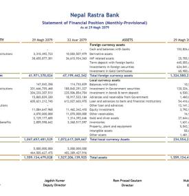 Statement of Financial Position (Monthly-Provisional) as at 29 Magh 2079