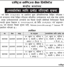 अन्तर्वार्ताको लागि छनोट गरिएको सम्बन्धी सूचना