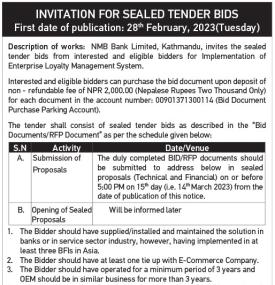 Invitation for Sealed Tender Bids