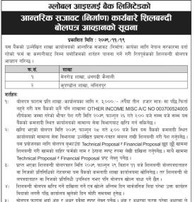 आन्तरिक सजावट कार्यबारे शिलबन्दी बोलपत्र आह्वानको सूचना