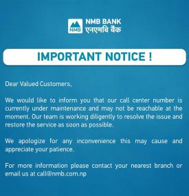 Important notice regarding call center’s service interruption