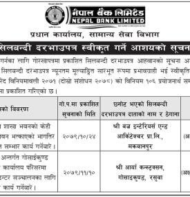 शिलबन्दी दरभाउपत्र स्वीकृत गर्ने आशयको सूचना
