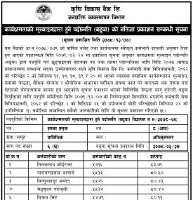 कृषि विकास बैंकको परिक्षाको नतिजा प्रकाशन सम्बन्धी सूचना