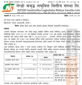नेष्डो समृद्ध लघुवित्तले ७३.६८ प्रतिशत लाभांश वितरण गर्ने बारे सूचना