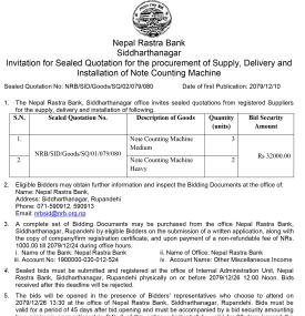 Invitation for Sealed Quotation for the procurement of Supply
