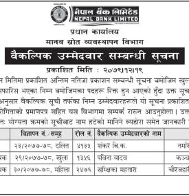 नेपाल बैंकको वैकल्पिक उम्मेदवार सम्बन्धी सूचना