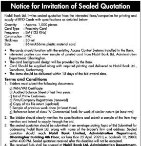 Notice for Invitation of Sealed Quotation