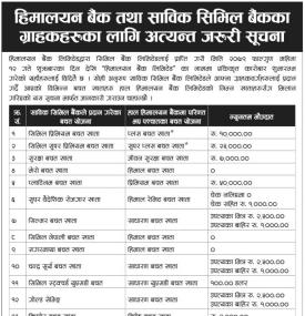 हिमालयन बैंक तथा साविक सिभिल बैंकको ग्राहाकहरुलाई अत्यन्त जरुरी सूचना