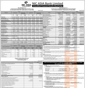 एनआइसी एसिया बैंकको खुद नाफा ४ अर्ब १ करोड ४९ लाख रुपैयाँ  -  Q3 Report
